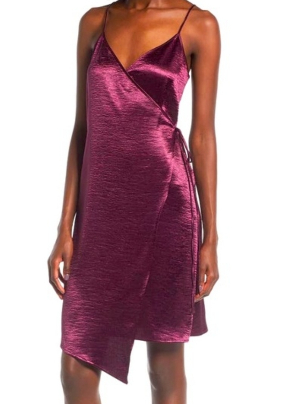 Leith Purple Textured Satin Asymmetrical Wrap Slip Dress Size M‎